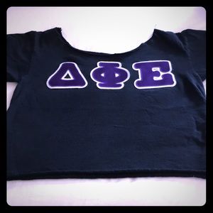 Delta Phi Epsilon Sorority Letters t-shirt-cut off